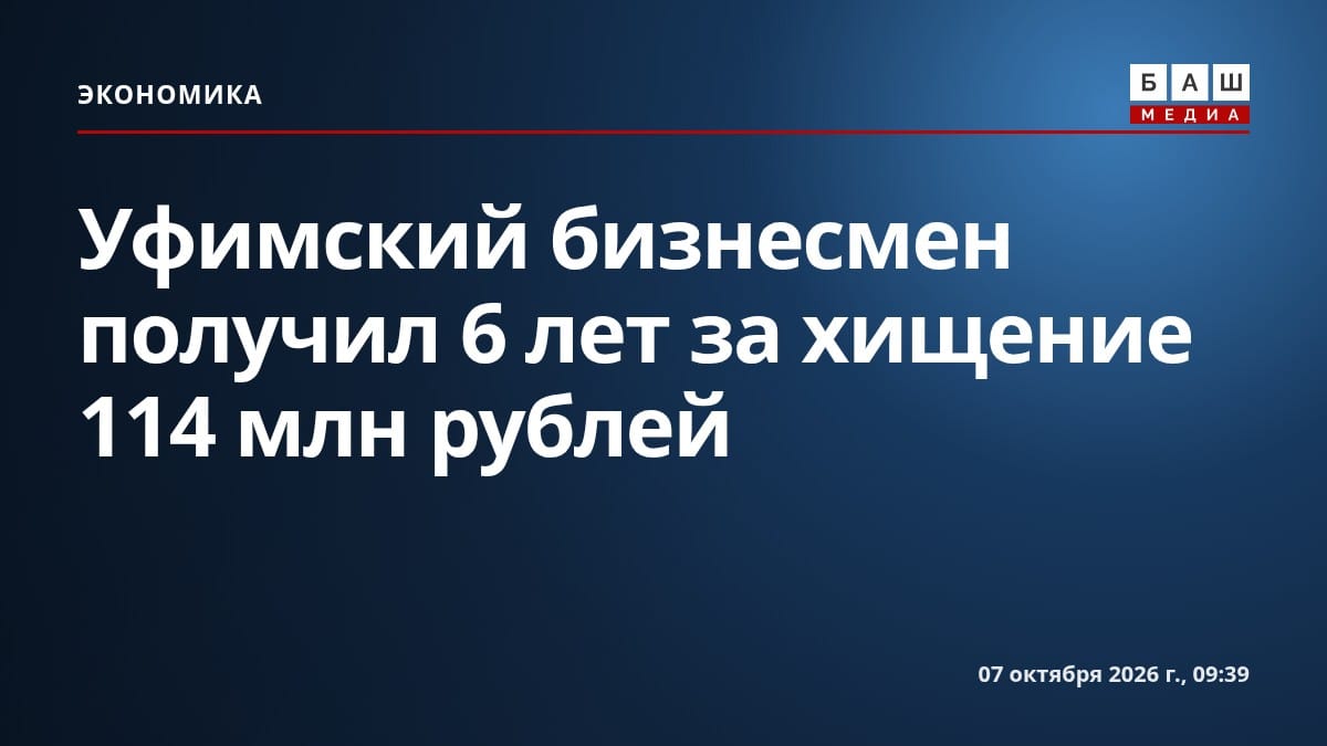 Уфимский бизнесмен получил 6 лет за хищение 114 млн рублей