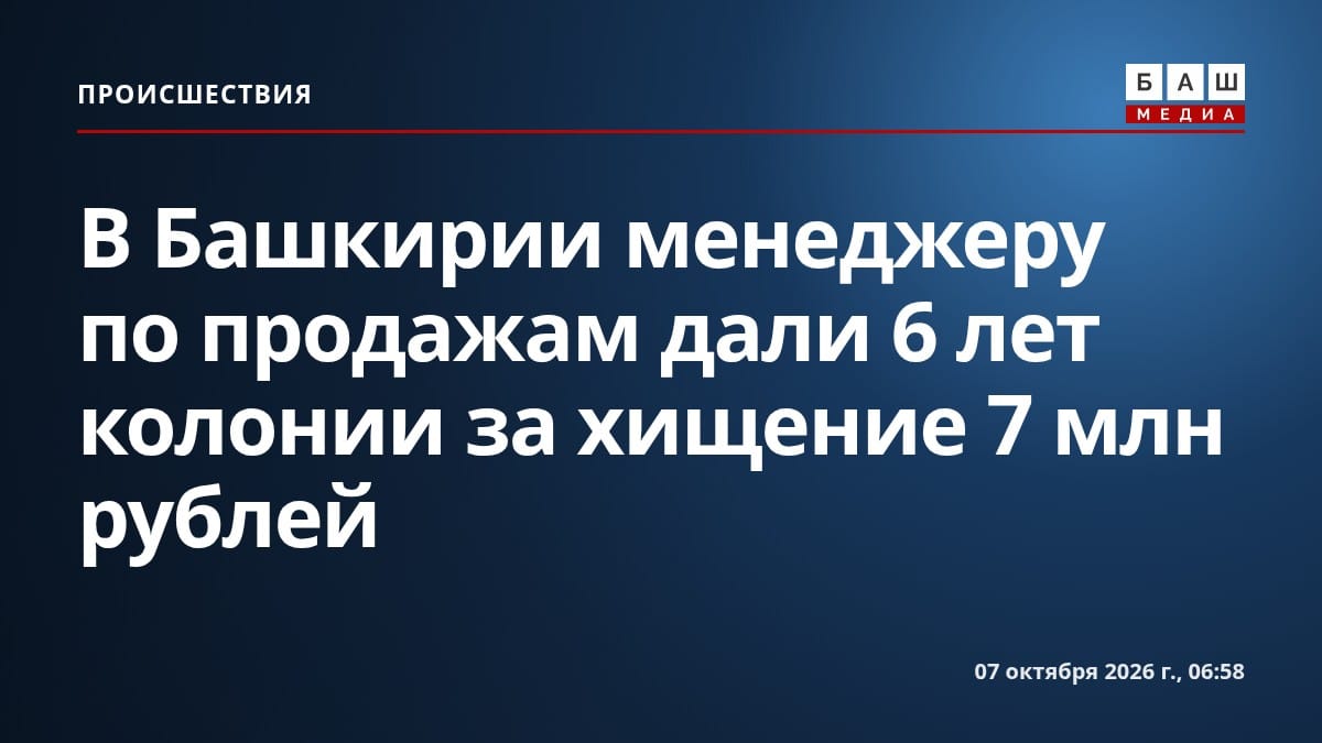 В Башкирии менеджеру по продажам дали 6 лет колонии за хищение 7 млн рублей