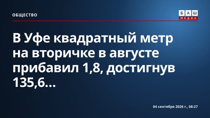 В Уфе квадратный метр на вторичке в августе прибавил 1,8 , достигнув 135,6...